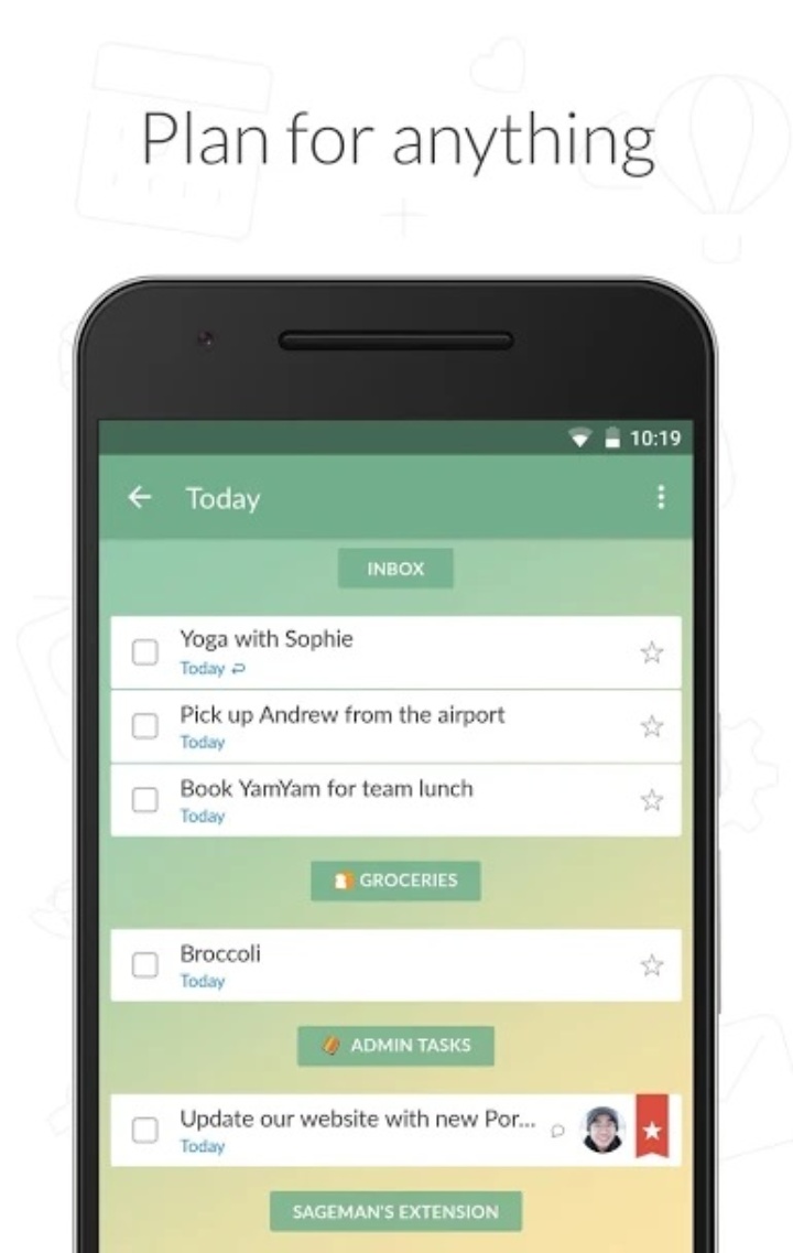 Mobile phone screenshot showing the Wunderlist app.